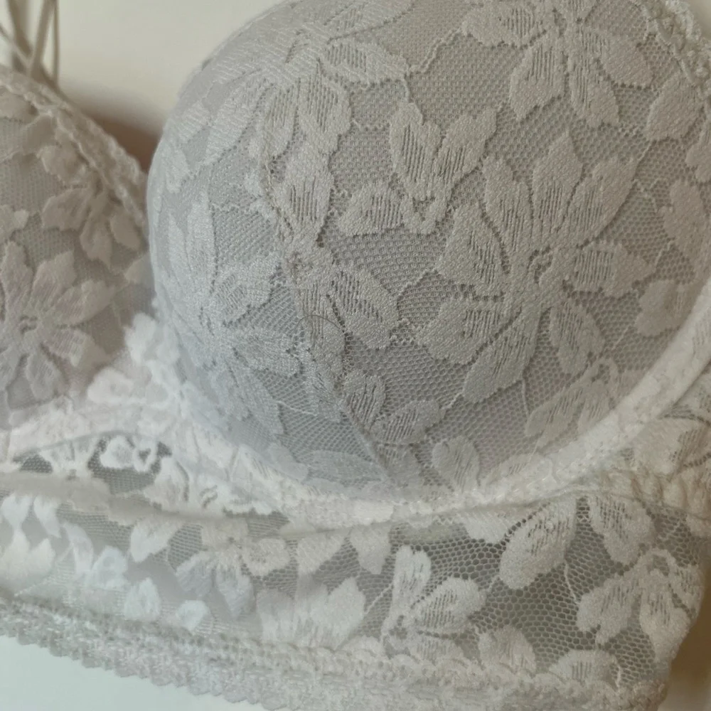 PINK Large White Lace Bralette